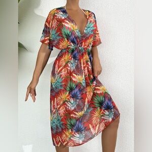 NWOT Vibrant Tropical Print Swim Dress Size L | Beach Dress